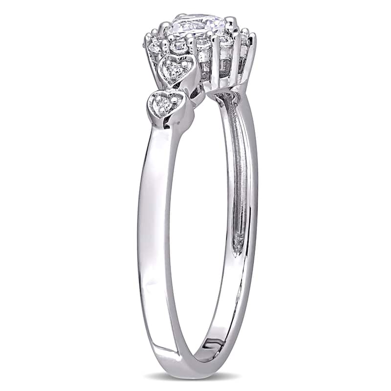 Miadora Sterling Silver Created White Sapphire & Diamond Accent Halo Heart Engagement Ring