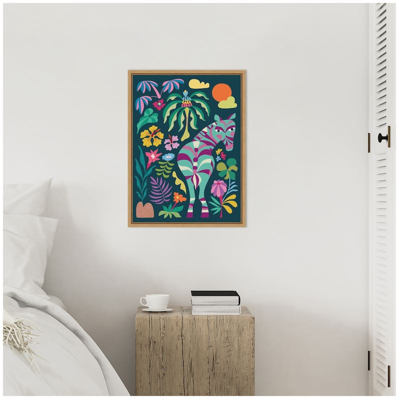 Kate and Laurel Sylvie Wildlife Safari Zebra Framed Canvas by Rachel Lee