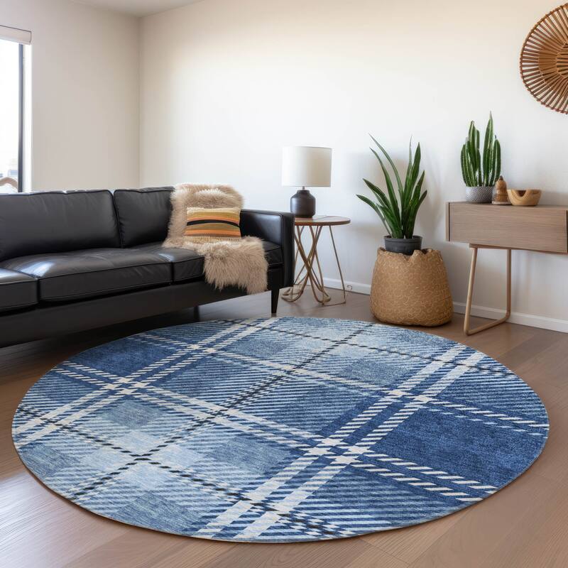Premium Washable Super Soft Plaid Mayfield Rug - Navy - 8' x 8'