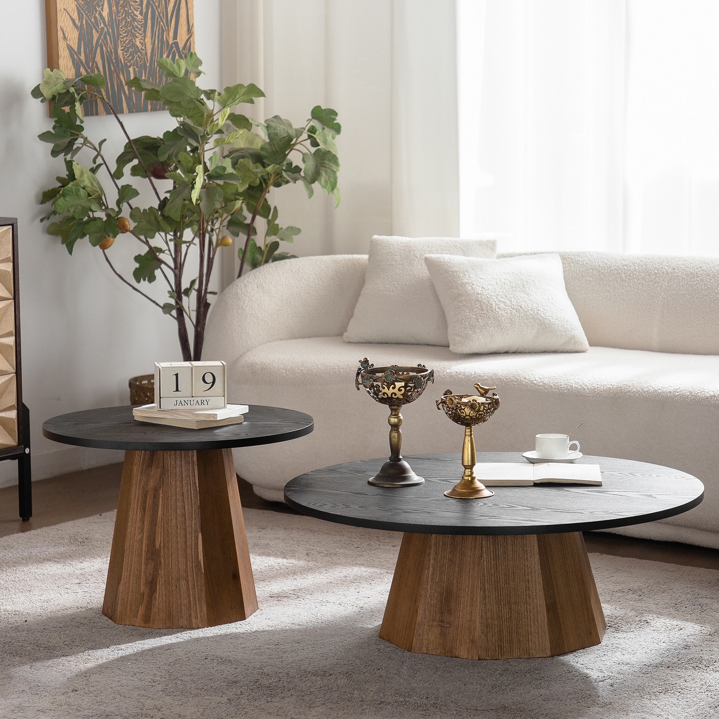 Round Coffee Table Sturdy Pedestal Wooden Tea Table