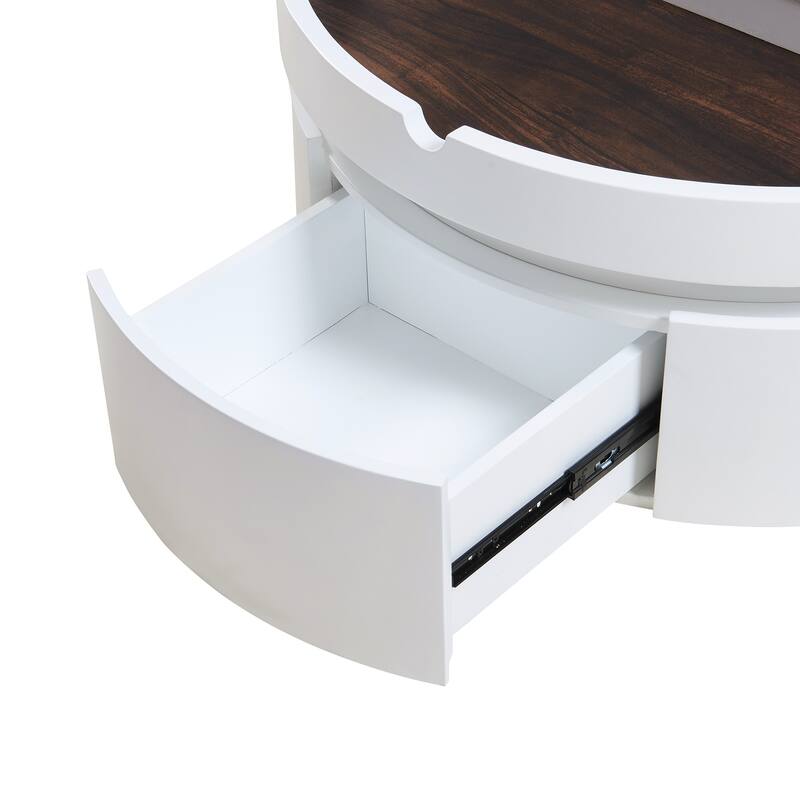 Small Lift-Top Round Coffee Table, Dual-Tone Table with Faux Marble & Wood Grain Top, Compact Center Table with Hidden Storage