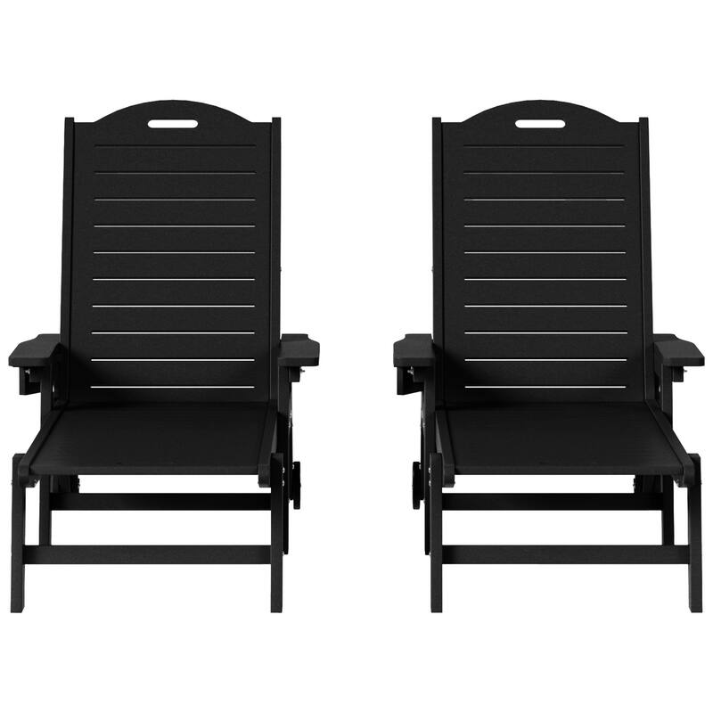 Brighton Outdoor Poly Reclining Chaise Lounge with Wheels & Cup Holder (Set of 2) - Black