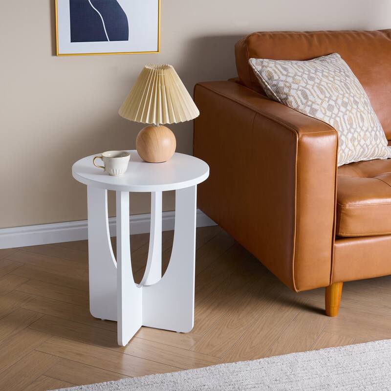 Theo Wood Side Table with Curved Panel Base - Grey