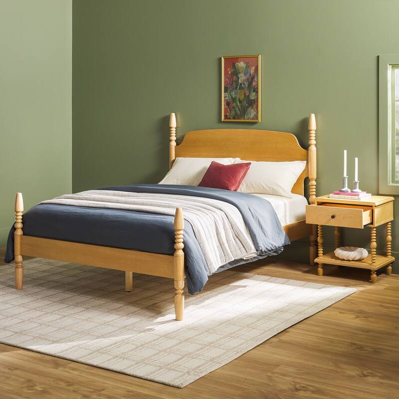Walker Edison Spindle Queen Bed with 1-Drawer Nightstand Bedroom Set