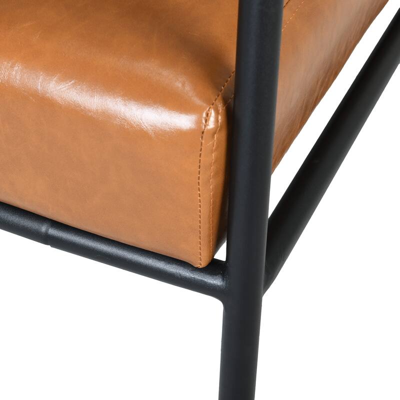 Mid-Century Modern Accent Chair with Padded Backrest and Metal Frame,Faux Leather Upholstered Armchair for Living Room,Bedroom