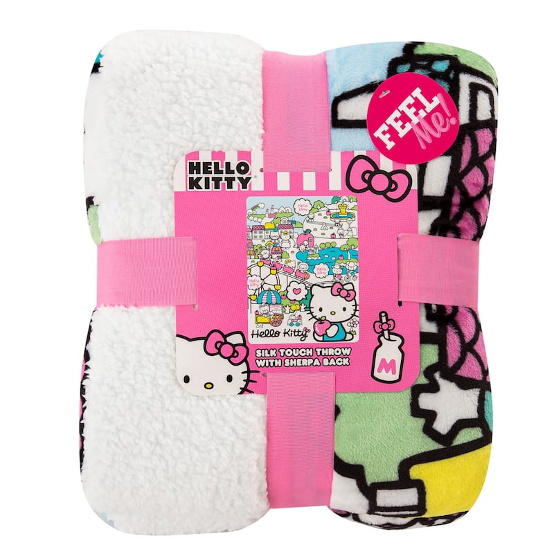 Sanrio Hello Kitty My Cute World Silk Touch Sherpa Throw Blanket Twin Size