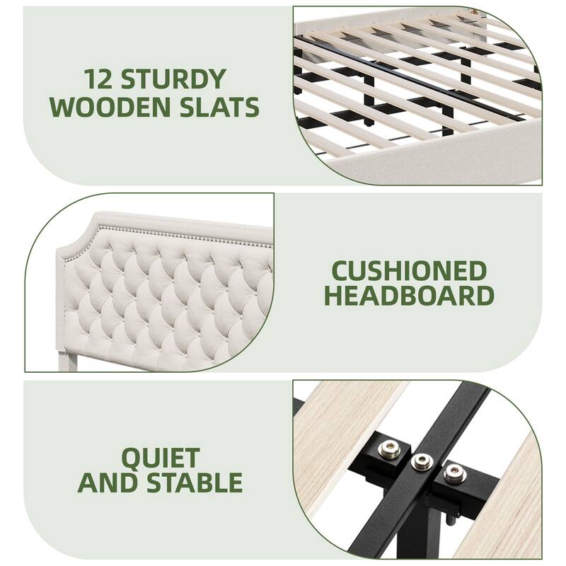 Moasis Upholstered Tufted Bed Frame with Adjustable Height Headboard