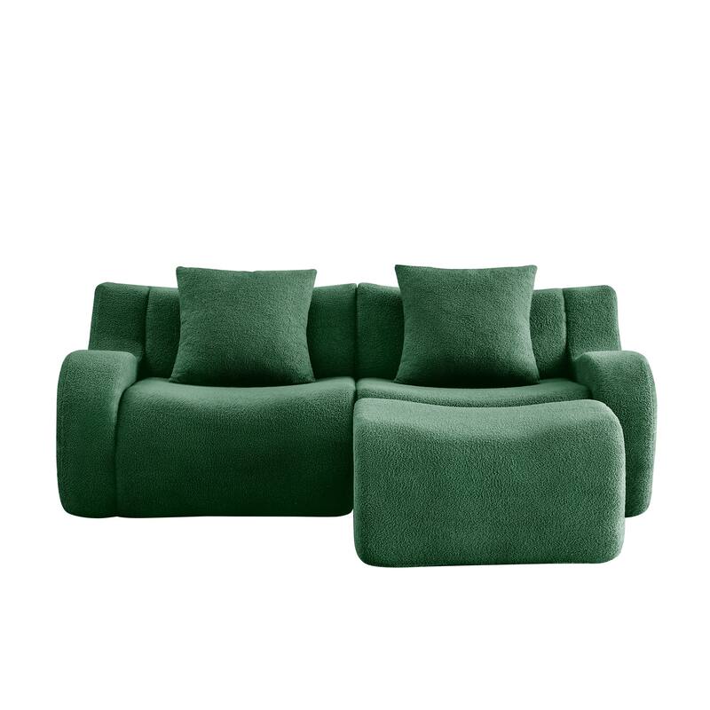 Anmytek Plush L-Shaped 2-Seater Teddy Fabric Sofa - No Assembly Required