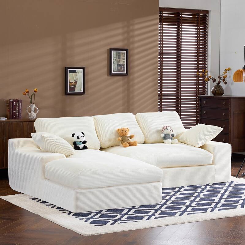 Roomfitters Corduroy Compressed Sofa with 3 Back Cushions & 2 Pillows, Soft Skin-Friendly Couch for Cozy Living Room