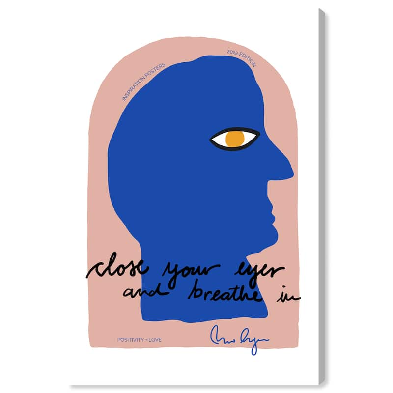 Wynwood Studio Canvas Typography and Quotes Breathe in Eyes Closed Blue and Pink Modern & Contemporary Wall Art Canvas Print