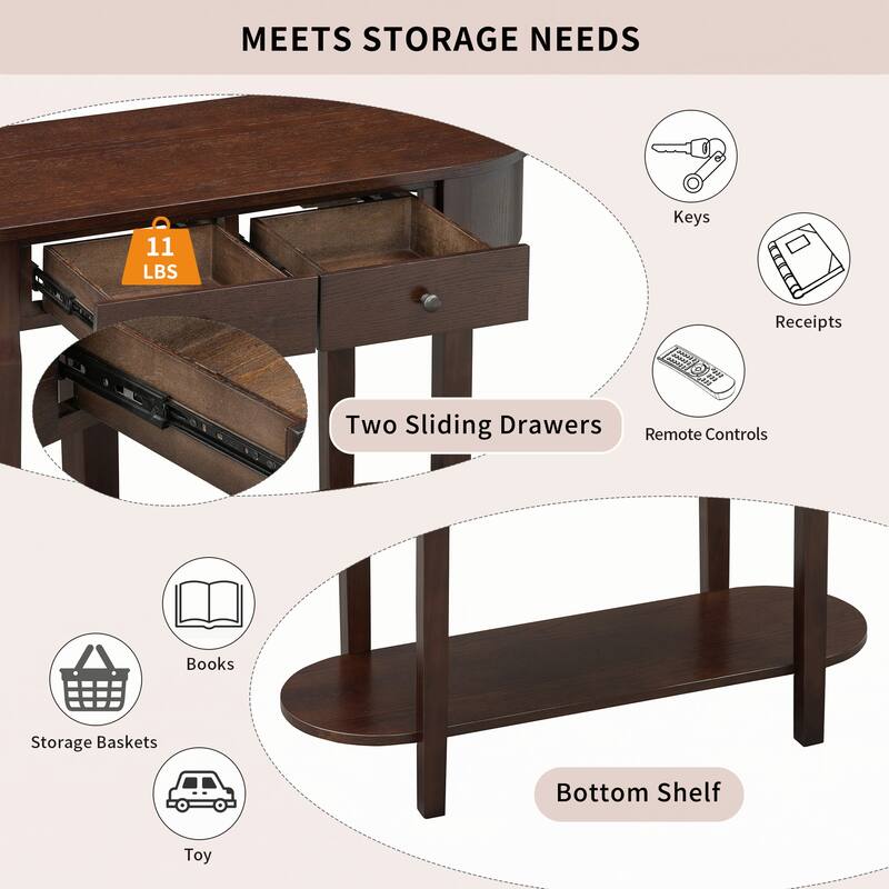 Retro Console Table with Curved Design,Espresso