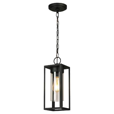 Eglo Walker Hill 14-inch Matte Black Outdoor Pendant with Clear Glass
