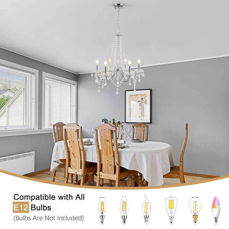 6-Light Classic Candlestick Hanging Crystal Linear Chandelier Lighting Fixture for Dining Room Kitchen Island