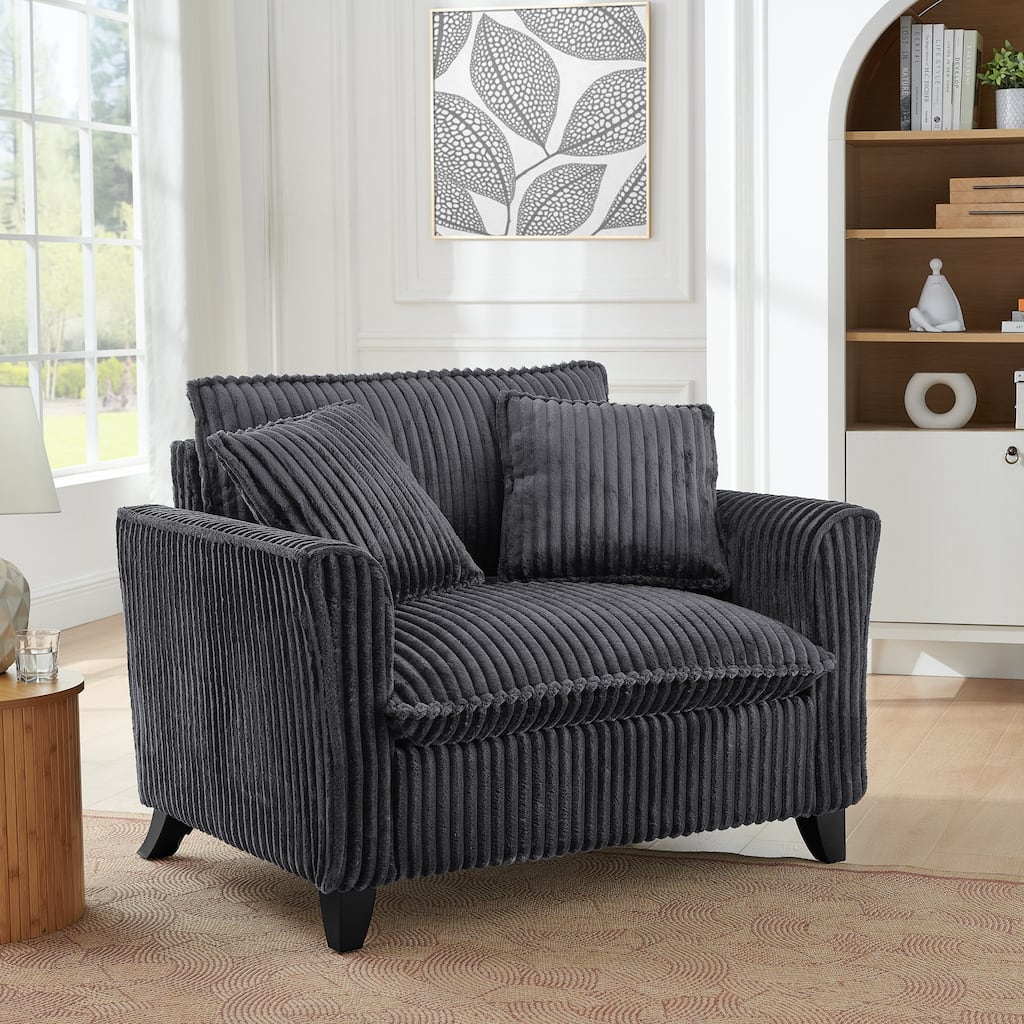 Roomfitters Corduroy Accent Chair with Pillow, Oversized Single Sofa Chair with Armrests and Soft Cushion, Modern Lounge Chair