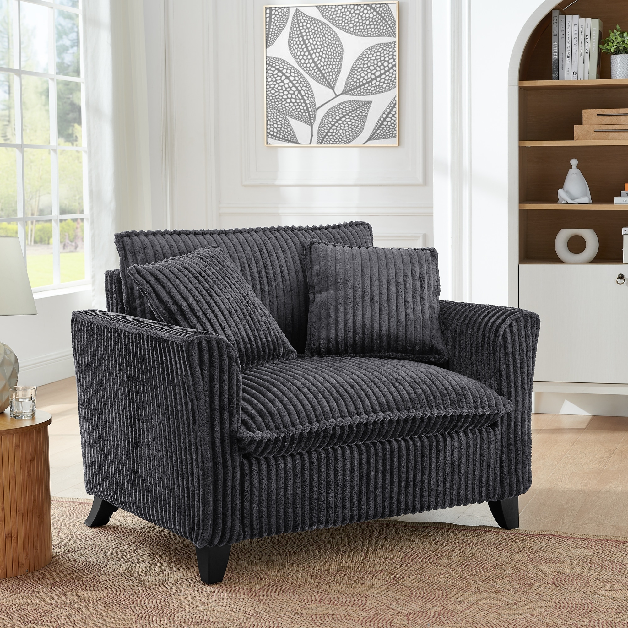 Roomfitters Corduroy Accent Chair with Pillow, Oversized Single Sofa Chair with Armrests and Soft Cushion, Modern Lounge Chair
