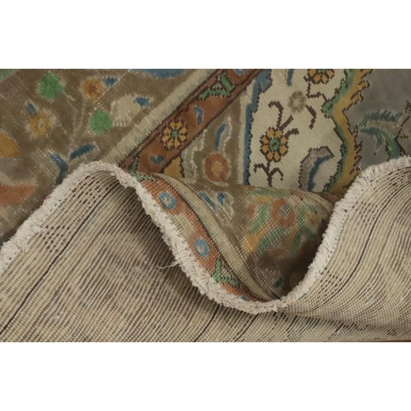 Hand Knotted Oriental 100% Wool Carpet Traditional Floral Greys & Charcoal Tabriz Area Rug - 9' 5'' X 6' 5''