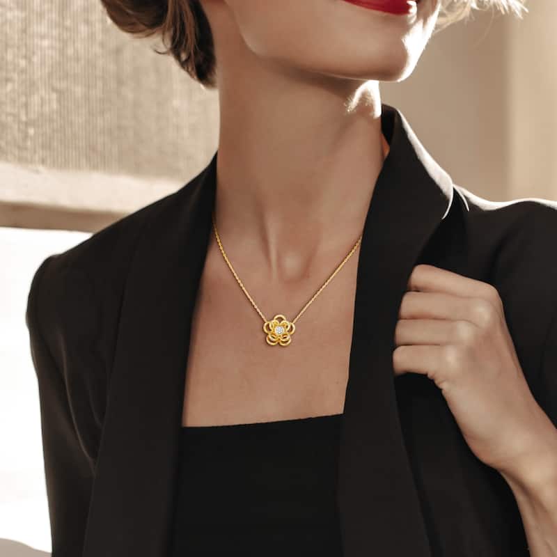 Miadora Diamond Accent Flower Necklace Yellow Silver