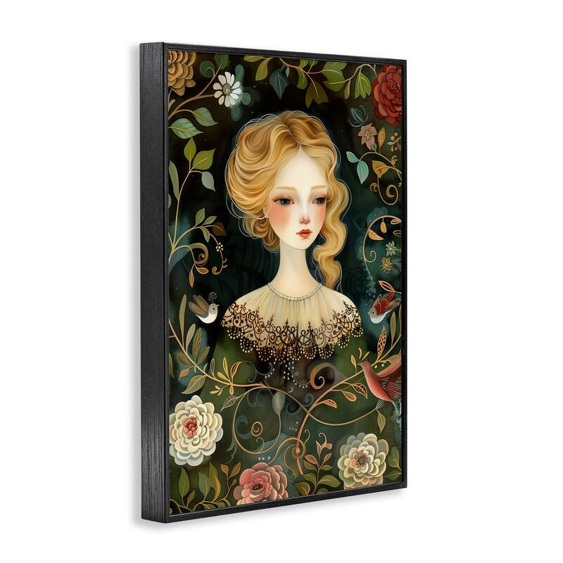 Stupell Victorina Woman with Florals Framed Giclee Art Design By The Dutch Lady