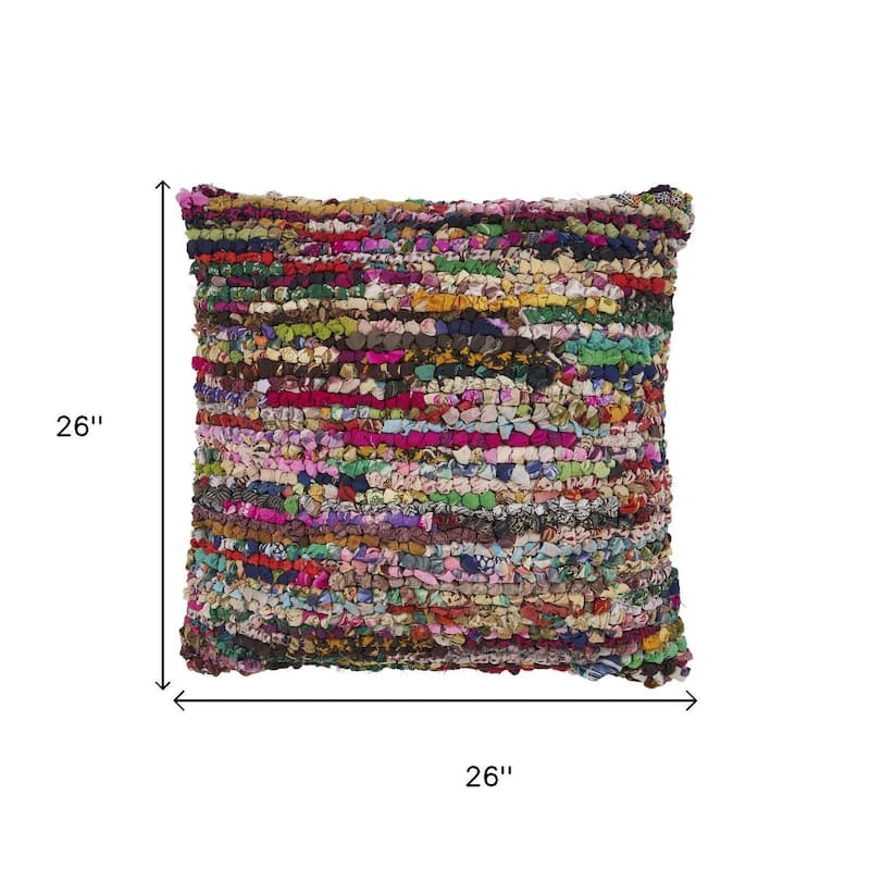 26" Rainbow Abstract Rag Floor Pillow Cover