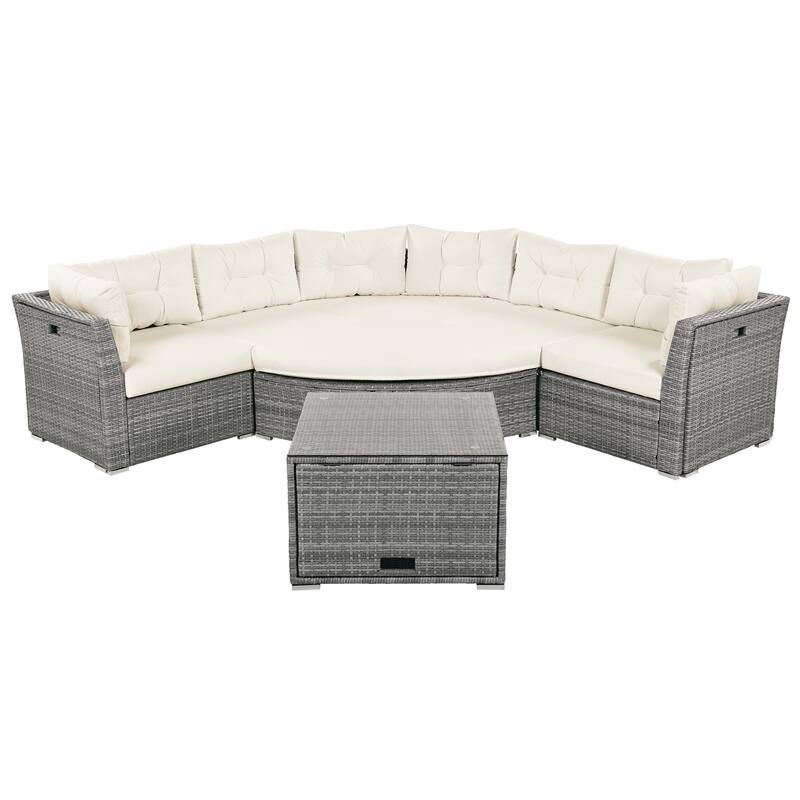 Outdoor Patio Rattan Sectional Set w/ Cushions & Table, Daybed Seating