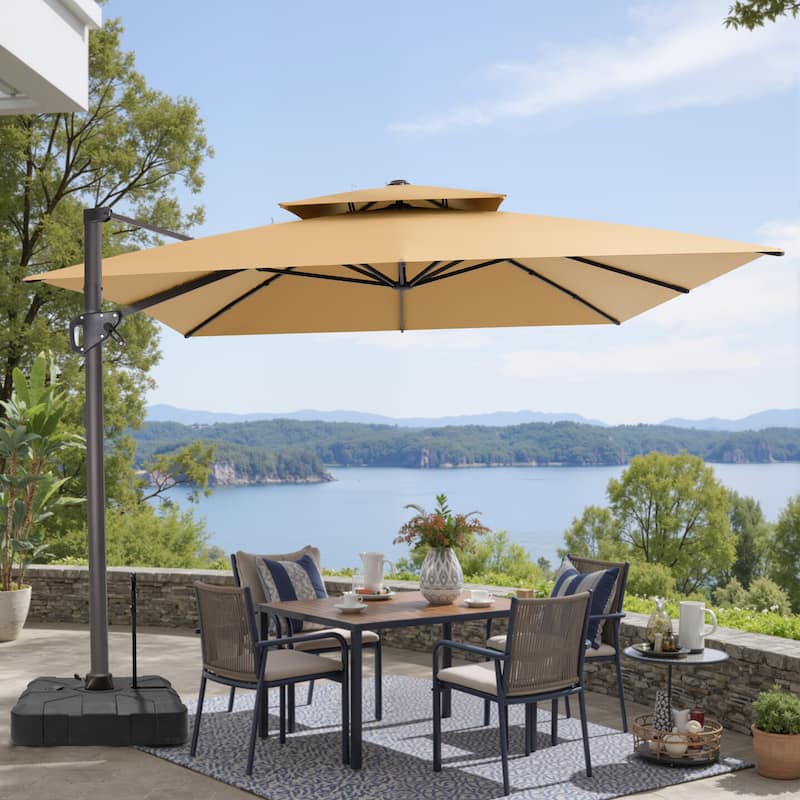 VredHom Patio Outdoor 9 x 11 FT Double Top Cantilever-Offset Umbrella with Rod Wheel Base