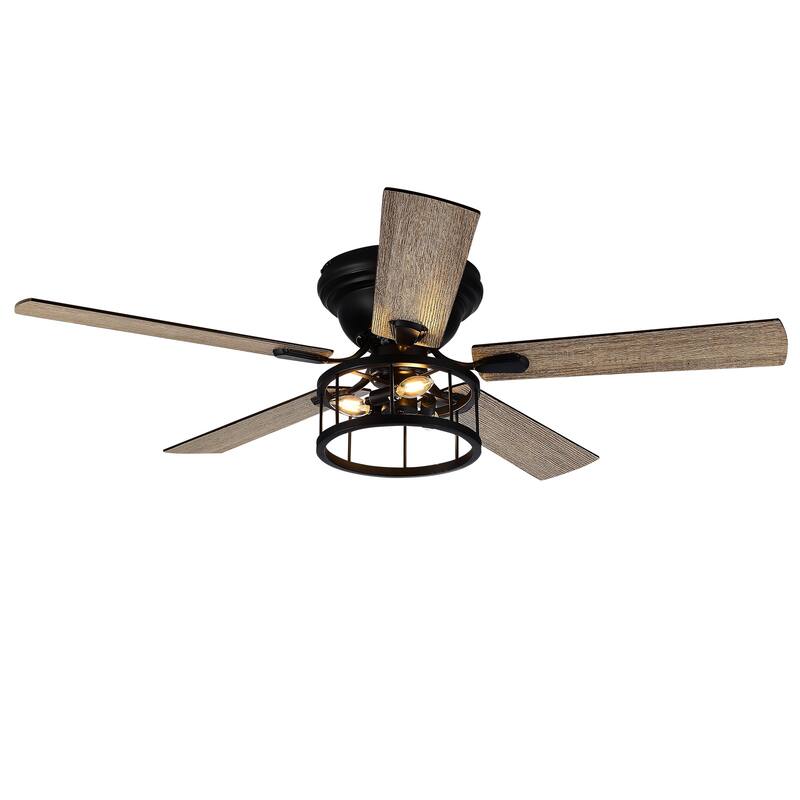 52" Black Industrial 5-Blade Ceiling Fan with Light Kit and Remote