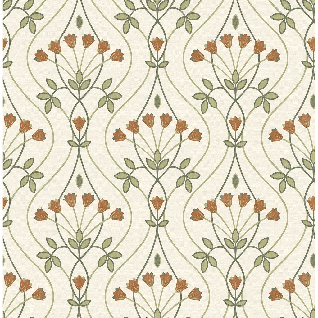 A-Street Prints Dard Green Tulip Ogee Wallpaper