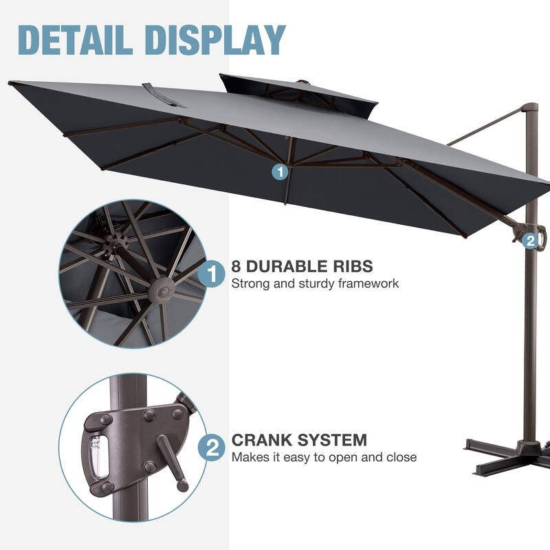 VredHom 11x11 FT Outdoor Patio Double Top Cantilever Umbrella with Wheel Base
