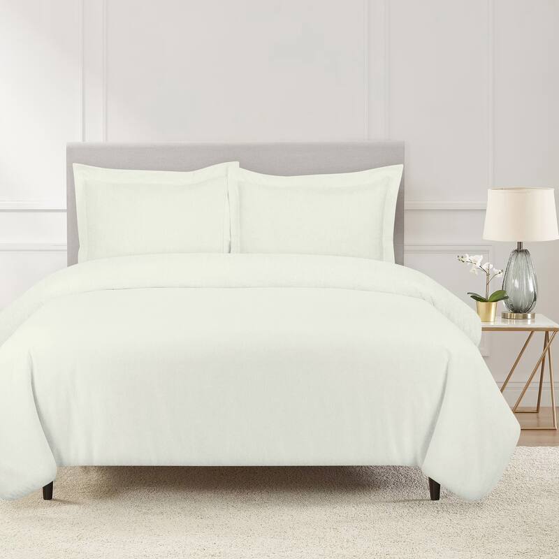 Pointehaven Flannel 180 GSM Brushed Soft Cotton Oversized Solid Duvet Sets - Twin - Twin XL - Pearl Ivory