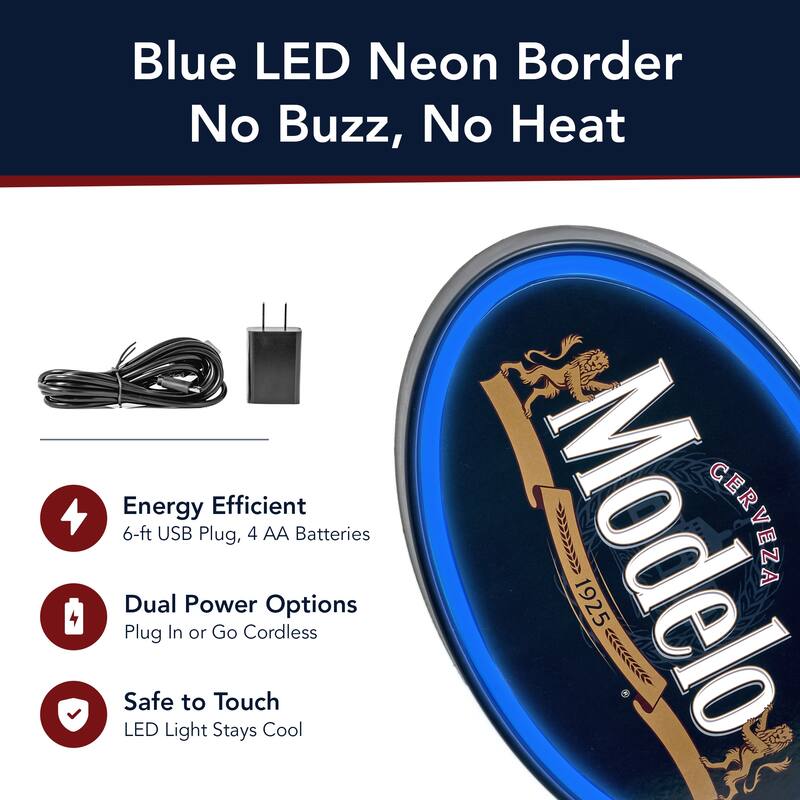 Officially Licensed Modelo Oval Neon LED Rope Wall Sign (16"x10") - Blue - 10" x 16"