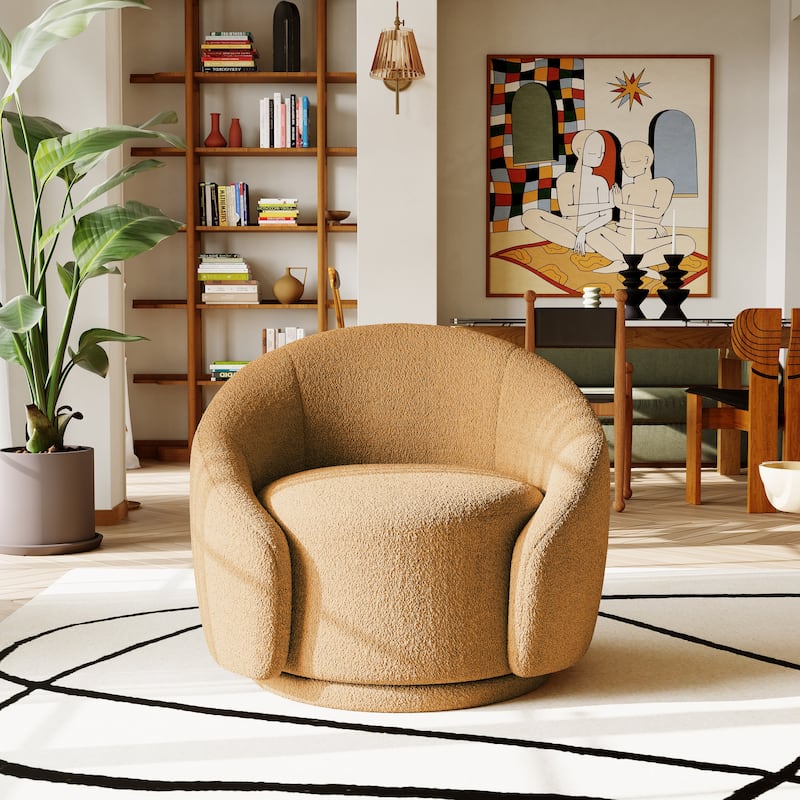 35" Wide Velvet/ Boucle Swivel Barrel Accent Chair