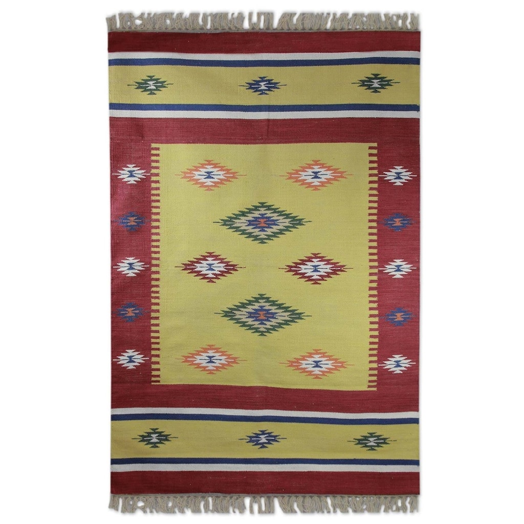 Handmade Morning Star Cotton dhurrie rug (India ) - Big