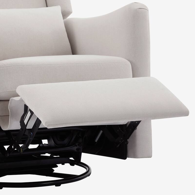 360 Swivel Rocker Recliner Chair, Wingback Accent Chair Nursery Chair with Adjustable Backrest & Footrest, Beige
