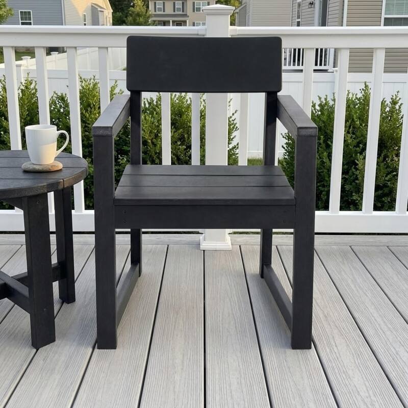 HDPE Outdoor Dining Armchairs, All-Weather Patio Chairs with Backrest & Armrests for Backyard, Deck, Porch, Garden - Black