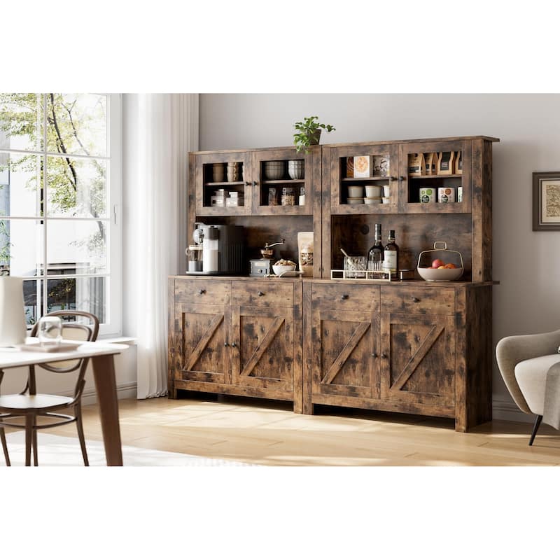 Kitchen Pantry Storage Cabinet with Microwave Stand & Coffee Bar Cabinet,Freestanding Hutch Cabinet with 4 Doors