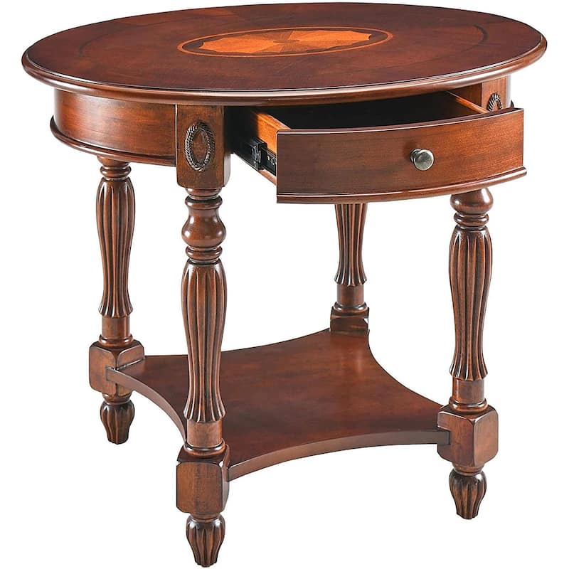 Solid Wood Coffee Table Console Table with Storage Drawer - Round - Side Table