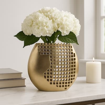 Metal Aluminum Decorative Vase for Shelves and Tables - 10" Gold