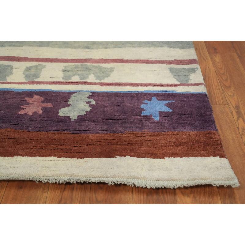 Vegetable Dye Geometric Gabbeh Turkish Area Rug Handmade Wool Carpet - 8' 9'' X 6' 0''