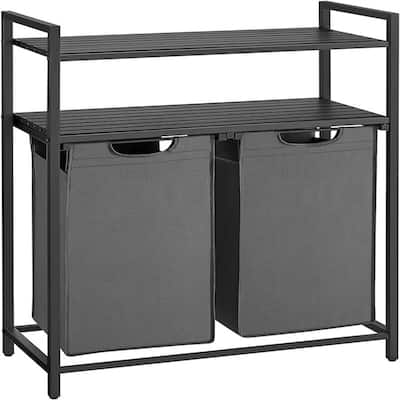 Laundry Sorter with 2 Pull-Out and Removable Bags, 2 Shelves - 28.8"L x 13"W x 36.2"H