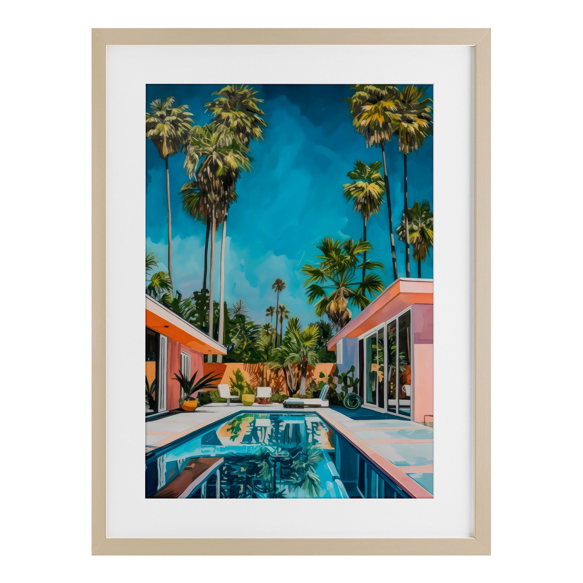 Stupell Pink Coastal House & Palms Under Glass Framed Design By LSR Design Studio