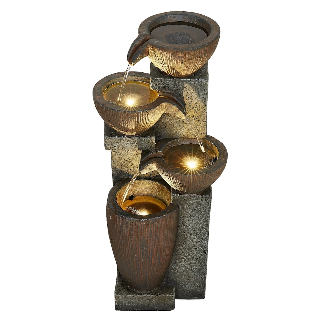 24" LED Lighted Cascading Four Tier Outdoor Garden Water Fountain