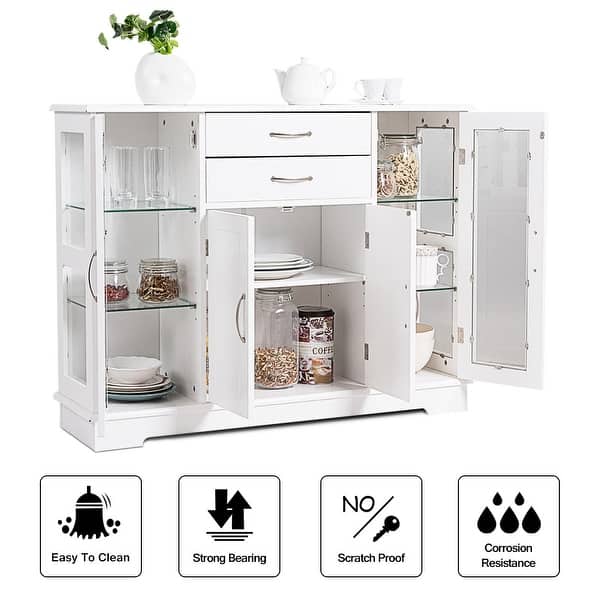 Costway Buffet Storage Cabinet Console Cupboard W Gl Door Costway Buffet Storage Cabinet Console Cupboard W Gl Door Drawers Kitchen Dining Room