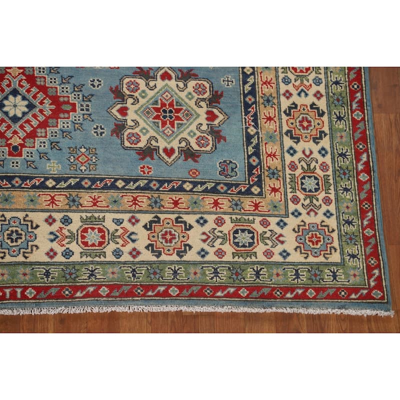 Light Blue Kazak Area Rug Handmade Oriental Wool Carpet - 6'8" x 9'10"