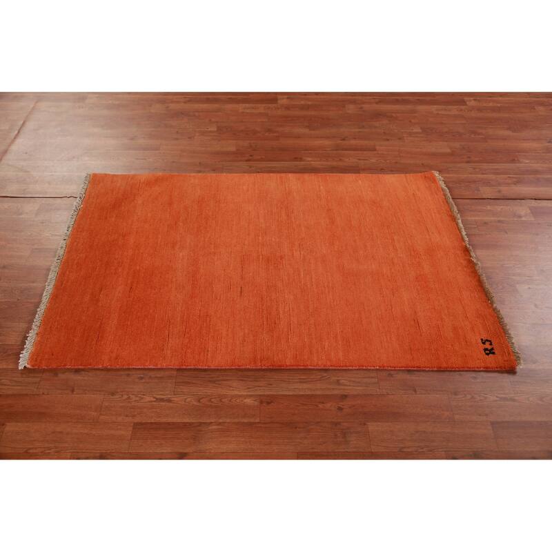 Orange Modern Gabbeh Oriental Foyer Rug Handmade Wool Carpet - 3'1" x 4'10"