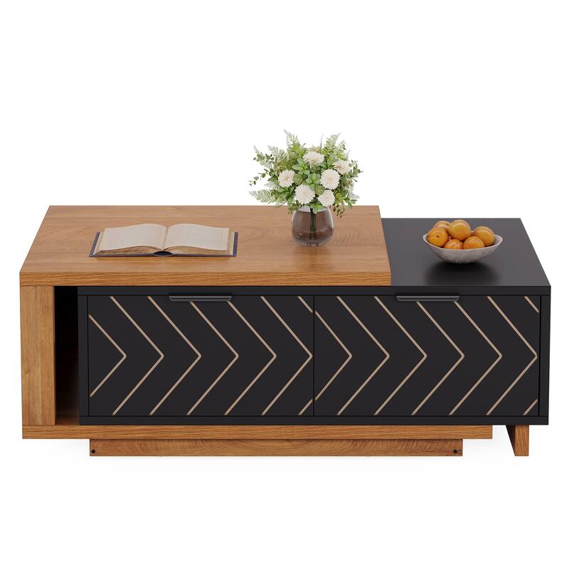 Wood Extendable 2-drawer Coffee Table with Sliding Tabletop