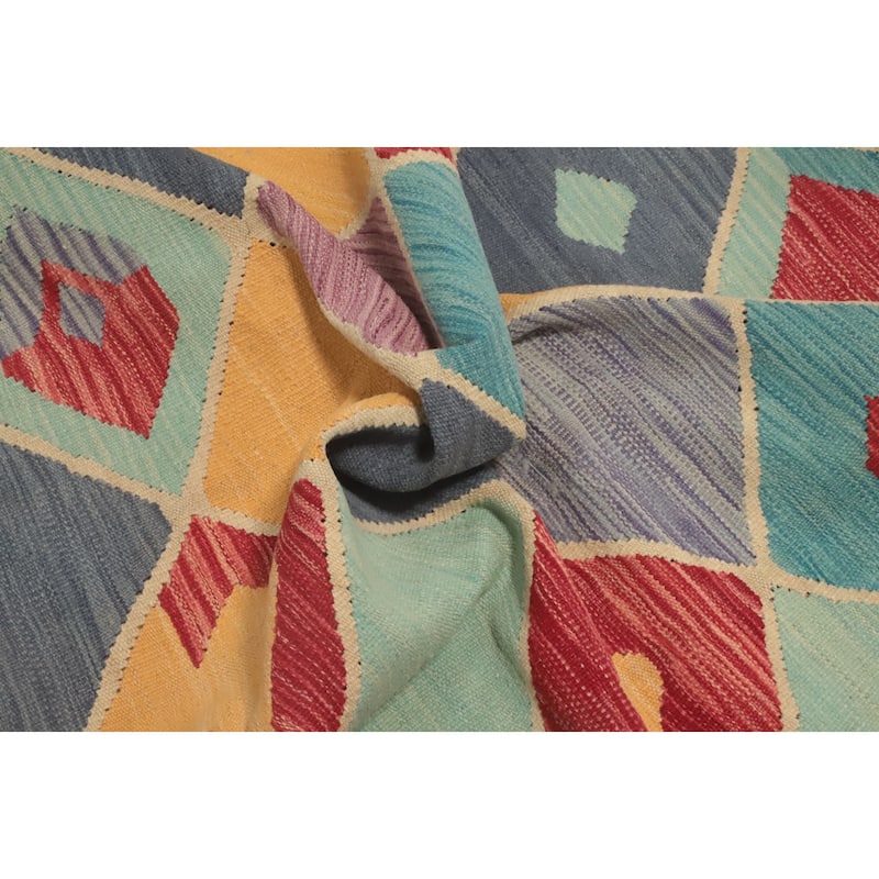Hand Woven Southwestern Wool Multi-Colored Geometric Area Rug - 9' 10'' X 6' 7''