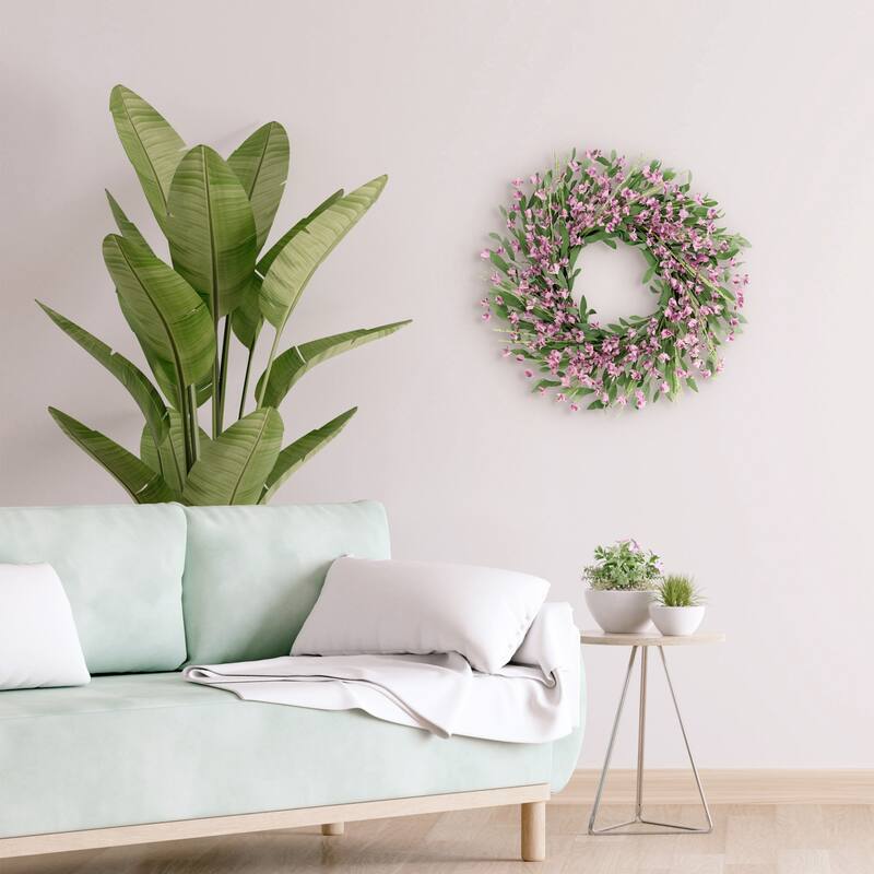 Pea Blossom Floral Artificial Spring Wreath - 24" - Pink