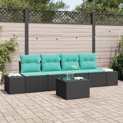 vidaXL 5 Garden Sofa Set with Cushions Black Poly Rattan - 115.7 x 24.4 x 27.2