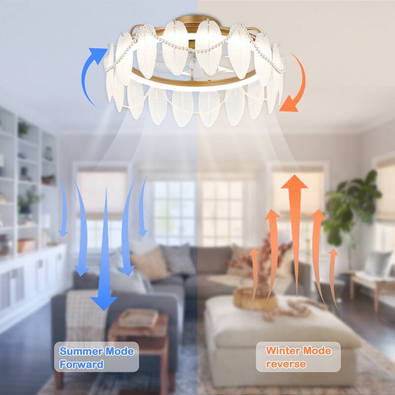 Bella Depot 20" Glam Gold Flush Mount Ceiling Fan 6-Speed with Dimmable Light Remote and APP Control - 19.2inches