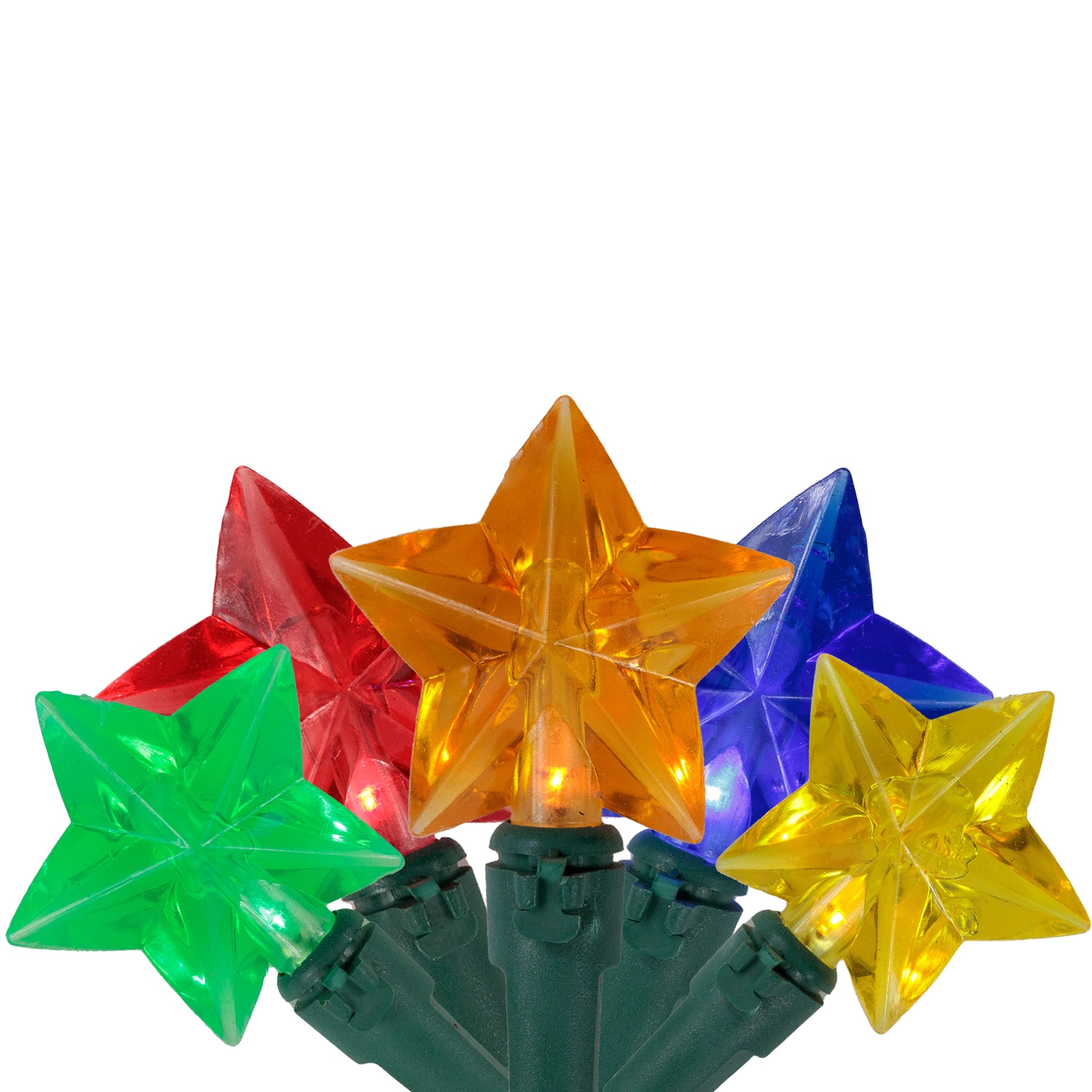 20-Count Multi-Colored Star Shaped LED Christmas Light Set- 4.5ft Green Wire - 4.5'